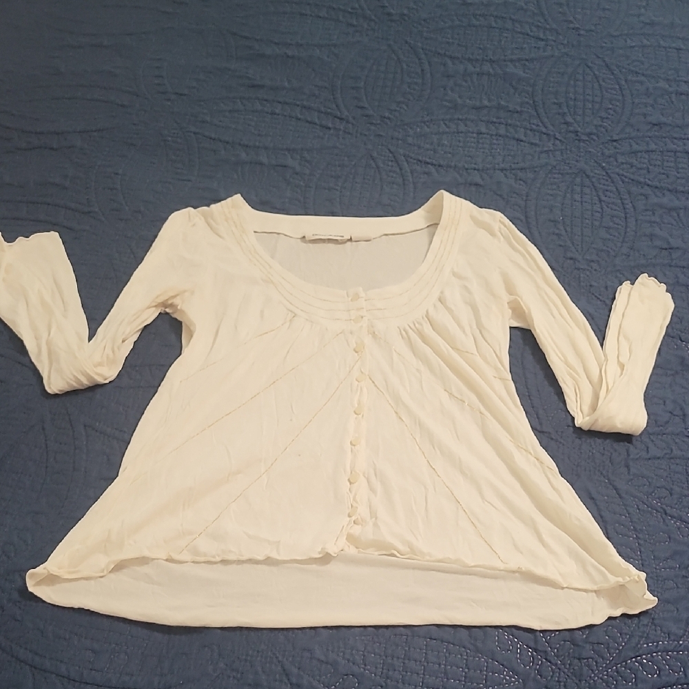 Dkny Cream 3/4 Sleeve Buttoned Blouse